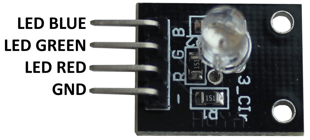 Распиновка модуля трехцветного RGB светодиода Arduino.