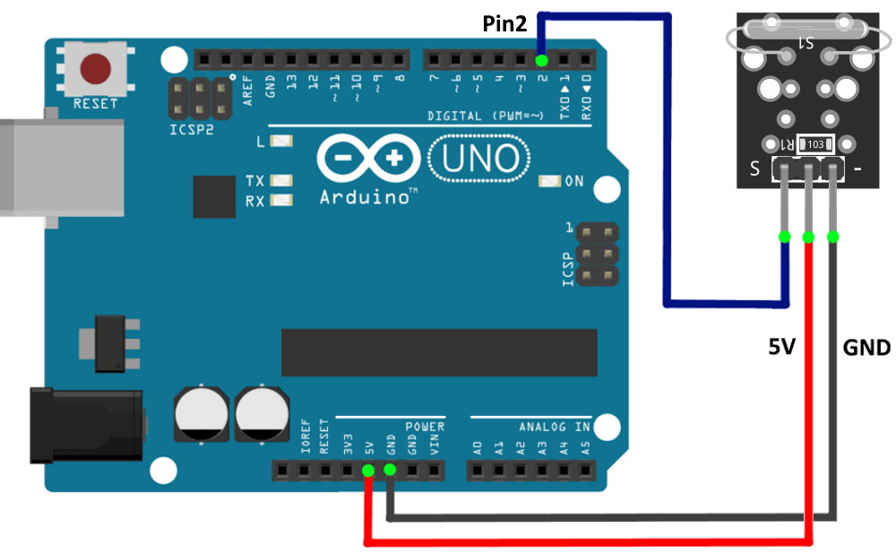 Подключение мини модуля с герконом к Arduino UNO.