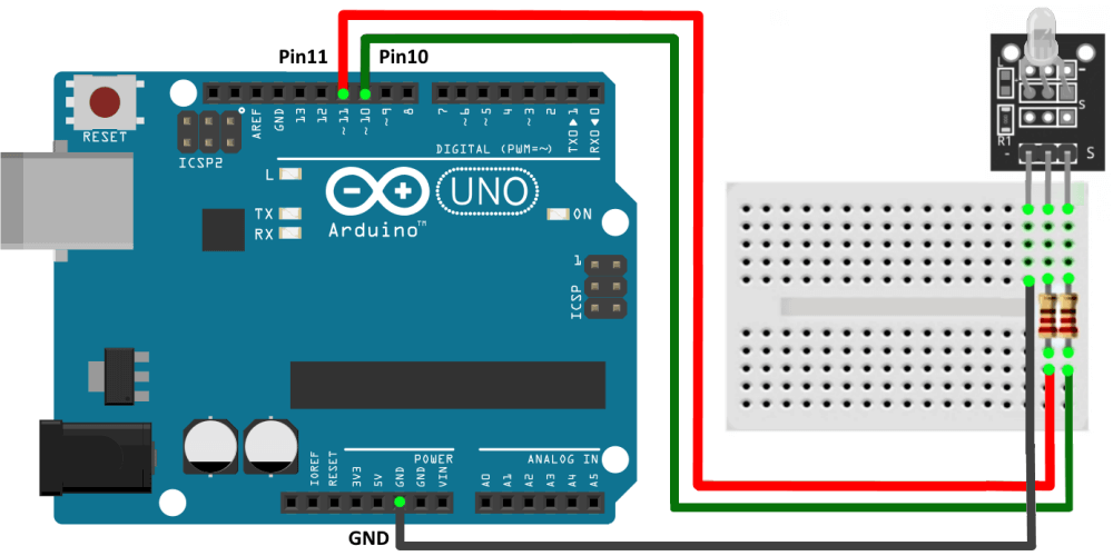 Подключение модуля двухцветного светодиода к Arduino UNO.
