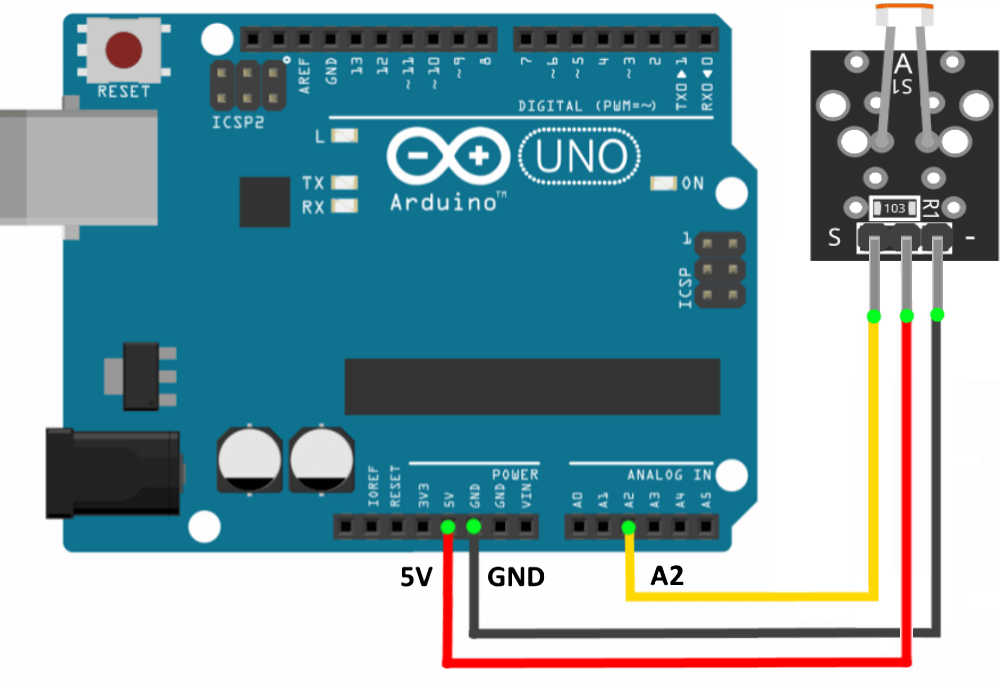 Подключение модуля фоторезистора к Arduino UNO.